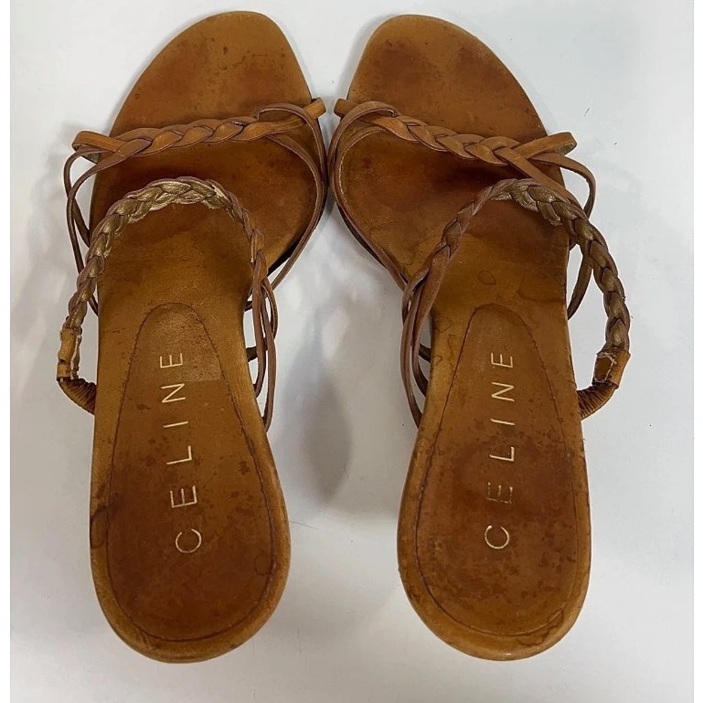 Vintage Celine Tan Braided Leather Sandals - Picture 2 of 11
